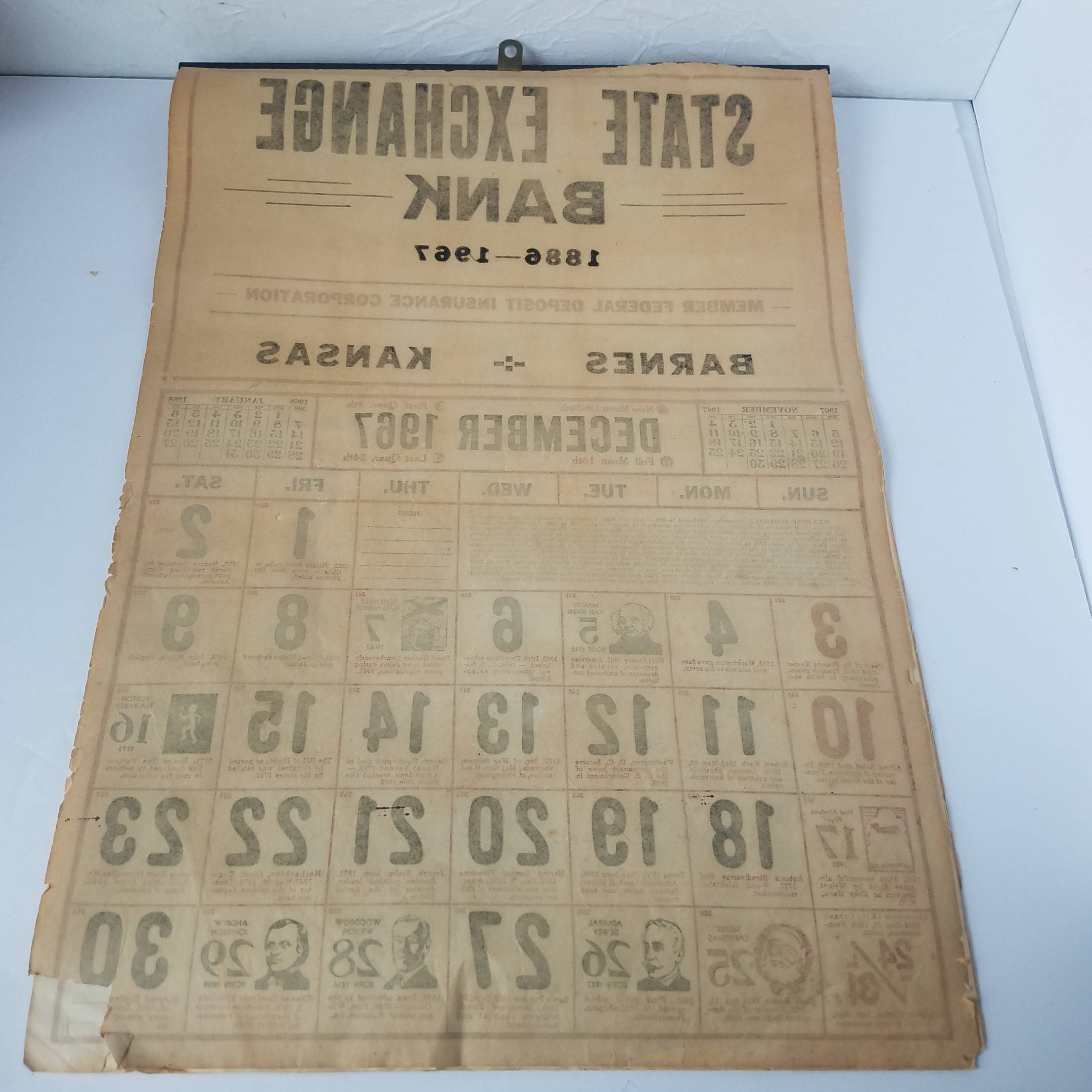 Vintage Wall Calendar Advertising State Exchange Bank 1967 Etsy UK