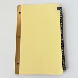 Binder Dividers Alphabetic  Vintage Ring Indexes Tabs 3 hole punched Filing Organization