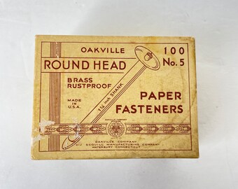 Oakville Brass Paper Fasteners Vintage Brads Rustproof Round Head Office Supplies Stocking Stuffer Made in USA Scovill Manufacturing