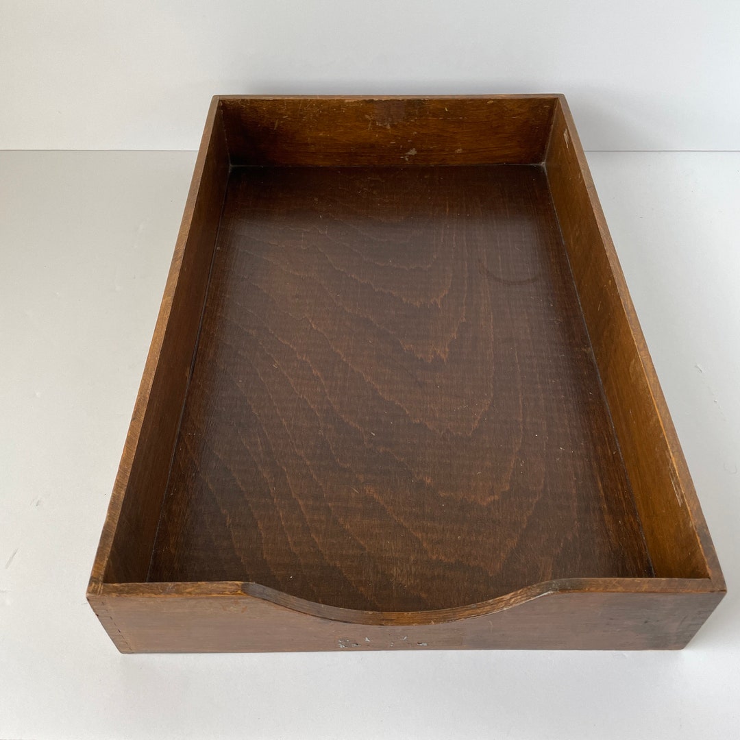 Vintage Wood Paper Tray Legal Size Office Storage Organization Etsy
