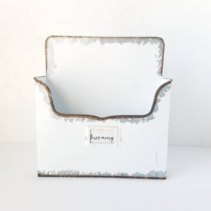 Metal Mail Holder File Organizer Vintage Style Chippy White Office Wall Decor Command Center Label