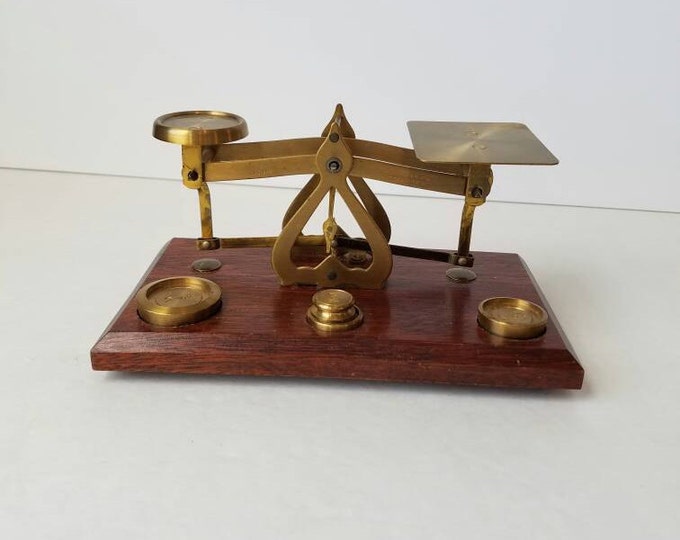 Vintage Scale Brass Wood Balance Scale Postal Scale Market Scale