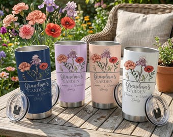 Personalized Nana Mom Grandma's Garden Birth Flowers 20oz Tumbler, Grandma Gifts with Kids Names, Mother’s Day Gift Nana from Granddaugter