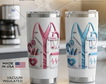 Personalized Medical Essentials 20oz Tumbler with Straw, Stethoscope & Heartbeat Line, Custom Name Gift for Medical Professionals or Doctor