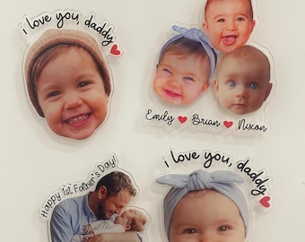 Personalized Portrait From Photo Dad And Kids Acrylic Magnet, Custom Baby Photo Magnet, Fathers Day Gift For Husband from Kids, New Dad Gift