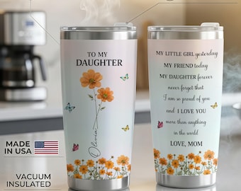 Personalized To my daughter Faux Pressed Birth Flower 20 oz Tumbler, Custom Name Gift for Mother's Day, Daughter and Mother Forever