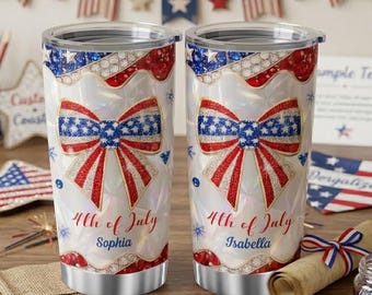 Personalized 4th of July American Flag Bow Stainless Steel 20oz Tumbler, Custom Name Patriotic Gift, US Commemorative Gift For Patriots