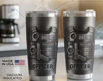 Personalized Honor Your Dedication Police Badge Tumbler 20Oz, Father's Day Gift For Law Enforcement Officer, Custom Name Police Tumbler