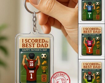 Personalized Soccer Dad and son Acrylic Keychain, Father’s Day Gift from Son to Dad, Scored the Best Dad 3D Effect Stadium-Themed Design