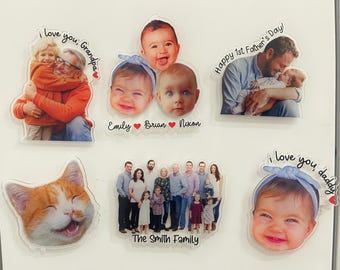 Personalized Baby Photo Acrylic Magnet, Custom Photo Dad And Kids Magnet, Father's Day Gift for Grandpa from Kids, Family Keepsake