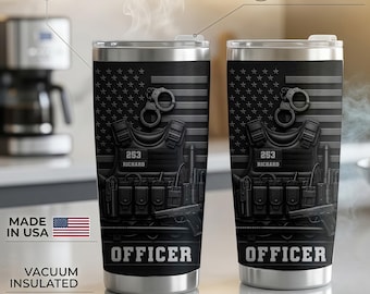 Personalized Police Officer Tactical Vest Stainless Steel 20oz Tumbler, Father's Day Gift For Dad, Custom Name Gift For Law Enforcement