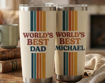 Personalized World’s Best Dad 20oz Tumbler, Retro 70s Style Birthday Gift, Vintage Dad Coffee Tumbler, New Dad First Father’s Day Gift