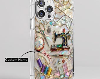 Personalized Sewing Lover Clear Phone Case, Custom Name Sewing Mother's Day Gift for Mom, Craft Lover, Phone Case for iPhone 17 16 15 14 13