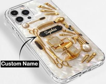 Personalized Hair Stylists And Beauty Phone Case, Custom Name Hairdresser Barber Shop Gift for Hairstylists, Phone Case for iPhone 17 16 15