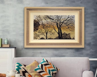 Drzewa | Zachód słońca | Malowanie z brazylijskimi glebami | Krajobraz | Neutralne kolory (Pobranie cyfrowe)