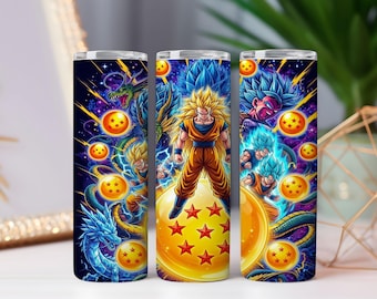 Diseño para vaso térmico Anime Power Warrior – 20 oz, diseño de sublimación, descarga digital PNG de Dragon Energy Battle Hero