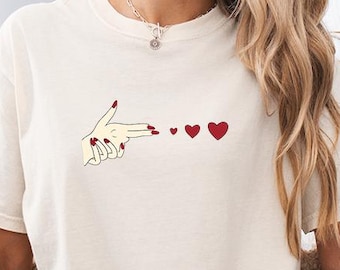 T-shirt met hartvormige hand | Minimalistisch Love-T-shirt, romantisch shirt