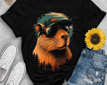 Retro T-shirt capibara-wildernis | Afbeelding bosdier