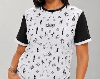 African Heritage Ringer-T-shirt, minimalistisch tribal grafisch shirt, afrocentrische streetwear-top