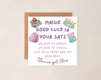 Good Luck In Your SATs Card, Custom Name Exam Card, Year 6 Test Good Luck, KS2 SATs Encouragement