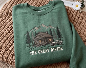 Geborduurd Divide Cabin-sweatshirt, rustieke berg- en natuurkleding
