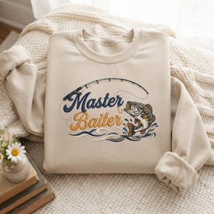 Master Baiter Embroidery Sweatshirt, funny fishing shirt, Fishing Wildlife Machine Embroidery shirt