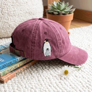 Embroidered Stitchfy Penguin Patch Pigment Dyed Washed Baseball Cap, Hat Gift