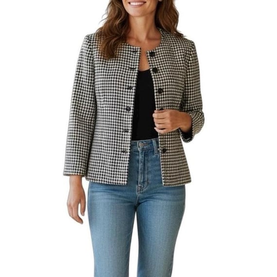 Pendleton Vintage Houndstooth Wool Blend Blazer S… - image 2