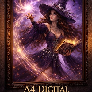 Starbound Sorceress Witch Art Printable, Gothic Spellcaster Decor (A4 Digital Download)