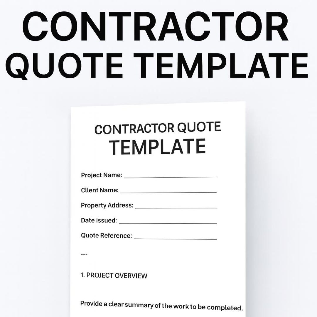 Sample Contract Quotation Contractor Quote Template | Construction Estimate Form (PDF) - Etsy