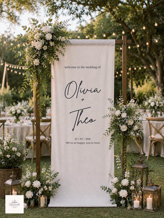 Custom Linen Wedding Backdrop | Ceremony Linen Sign | Wedding Sign