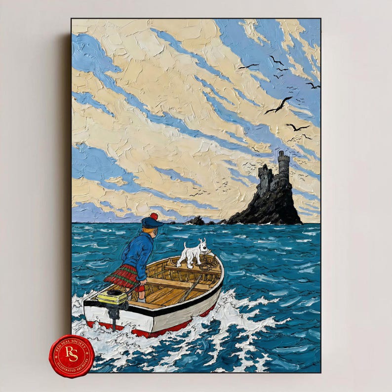 The Black Island Poster, L'Île noire Poster, Tintin Poster, Tintin Wall Art, Tintin Print, Adventures of Tintin Art, Tintin Fan Gift