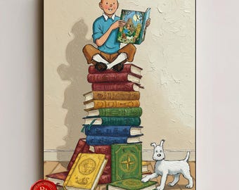 Tintin Wall Art – The Curious Reader – Vintage Comic Art Print – Painterly Style