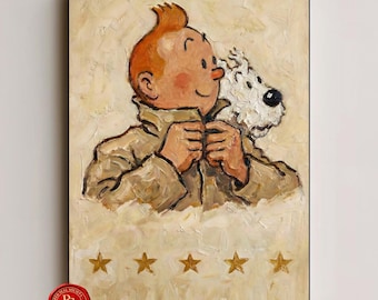 Tintin and Snowy Portrait Poster, Tintin Wall Art, Tintin Print, Adventures of Tintin Art, Belgian Comic Decor, Tintin FanGift, Tintin Decor