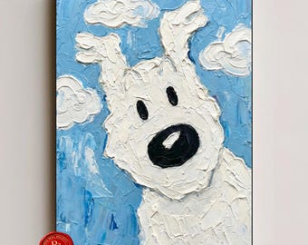Arte mural de Tintín: Retrato de perro, lámina de cómic vintage, estilo pictórico