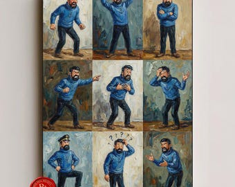Tintin Wall Art – Expressive Captain Poses – Vintage Comic Art Print – Painterly Style