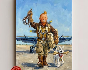 Tintin Wall Art – Aviation Dream – Vintage Comic Art Print – Painterly Style