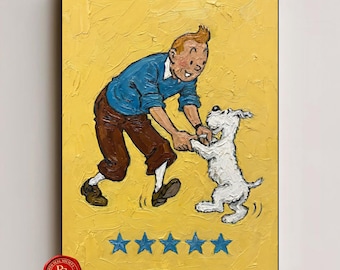 Arte mural de Tintín – El vínculo lúdico – Lámina de cómic vintage – Estilo pictórico