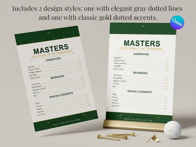 Master's Golf Party Menu Template,augusta-inspired Watch Party Decor ...