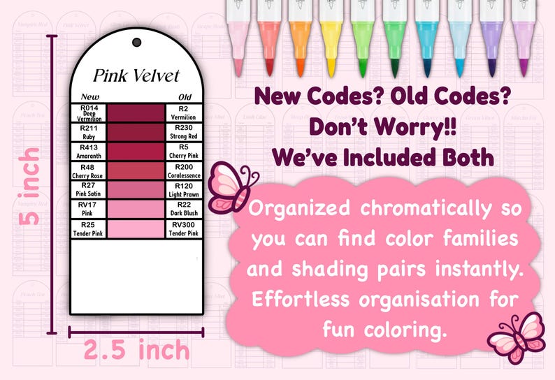 Ohuhu Honolulu 320 Chromatic Swatch Card Template, NEW + OLD Codes with Names, Ohuhu Alcohol Marker Organizer image 2