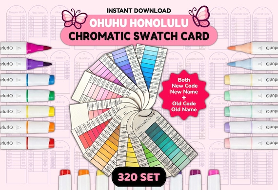 Ohuhu Honolulu 320 Chromatic Swatch Card Template, NEW + OLD Codes with Names, Ohuhu Alcohol Marker Organizer