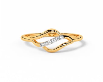 14K Yellow Gold Bypass Moissanite Ring: Pave Diamond Split Shank Engagement Band
