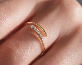 14K White Gold Graduated Diamond Bypass Ring, Moissanite Stacking Ring