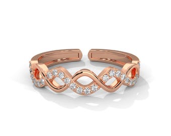 Unique Criss Cross Moissanite Statement Ring, Rose Gold Wave Anniversary Band