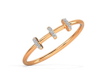 14K Rose Gold Triple Bar Diamond Ring, Geometric Moissanite Stacking Band