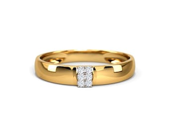 14K Yellow Gold Moissanite Diamond Cluster Wedding Band, Wide Dome Anniversary Ring