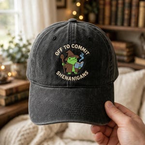 Off To Commit Shenanigans Hat, Funny Wizard Frog Gift
