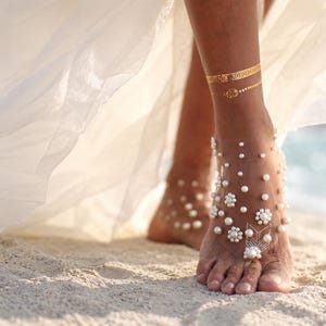 Perle Barfuß Sandalen | Fußschmuck | Hochzeit Fußkettchen | Braut Fuß Zubehör