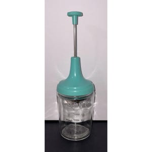 Vintage 1970's ACME Made in the USA Turquoise Glass Manual Food Nut Chopper