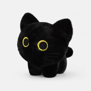 Schwarze Katze Plüschtier Sitzend 16cm - Große Runde Augen Kawaii - Geschenk Kind Mädchen Junge - Zimmer Deko Katze - Neko-Kuschel